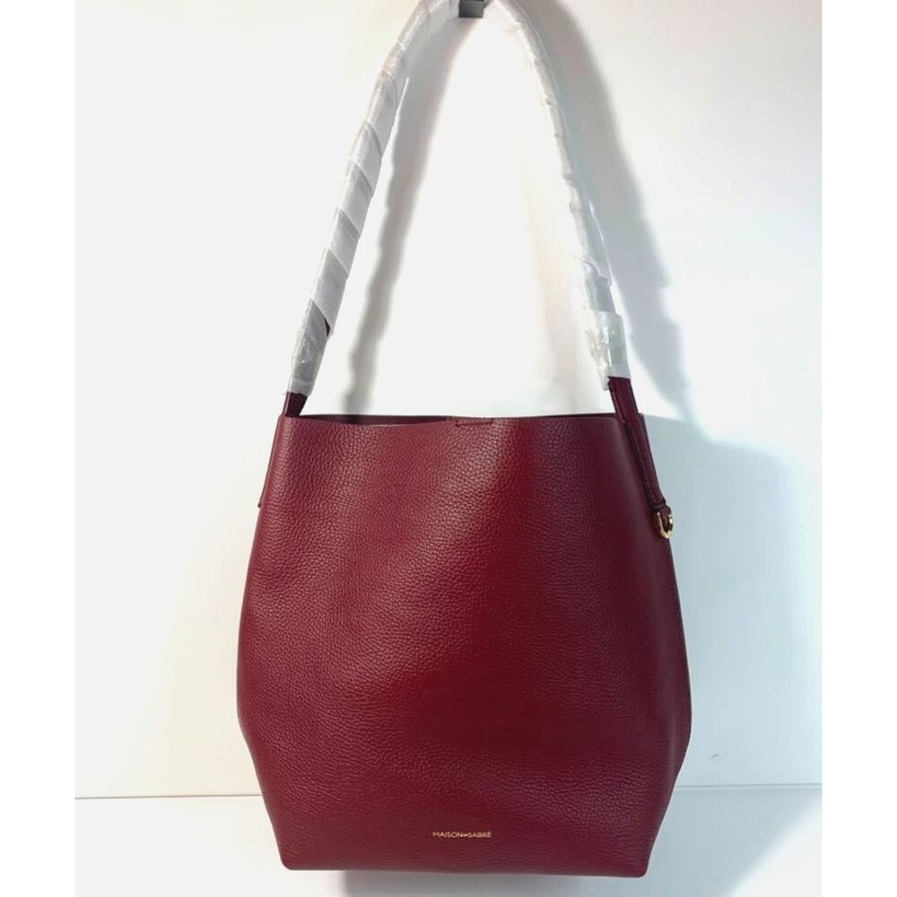 Brand New MAISON de SABRE The Soft Tote Bag Pebbled Leather Pomegranate Burgundy